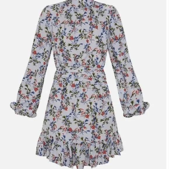 PrettyLittleThing White Floral Long Sleeve Ruffle Mini Dress Sz 6 - Picture 3 of 4
